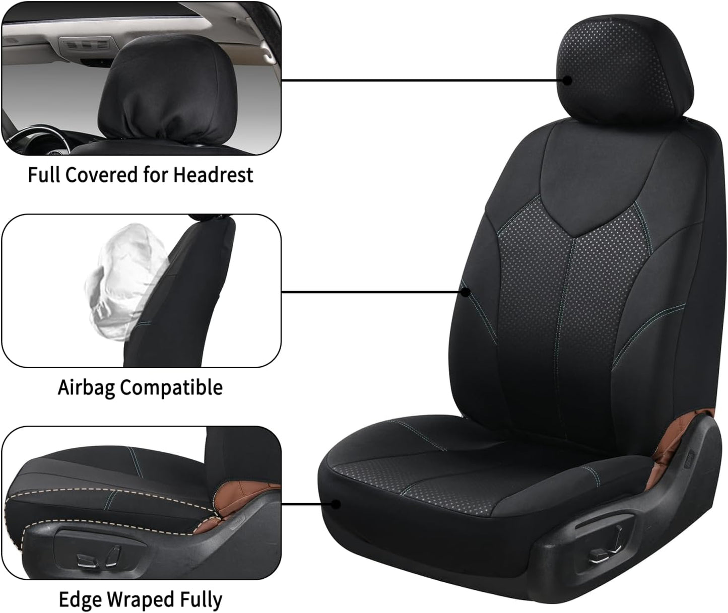Coverado Front Car Seat Covers, Seat Covers for Cars 6 PCS, Universal PVC Car Seat Protectors, Auto Seat Cushions for Front, Waterproof Seat Covers Car Accessories for Most Vehicles-Black& Blue Line