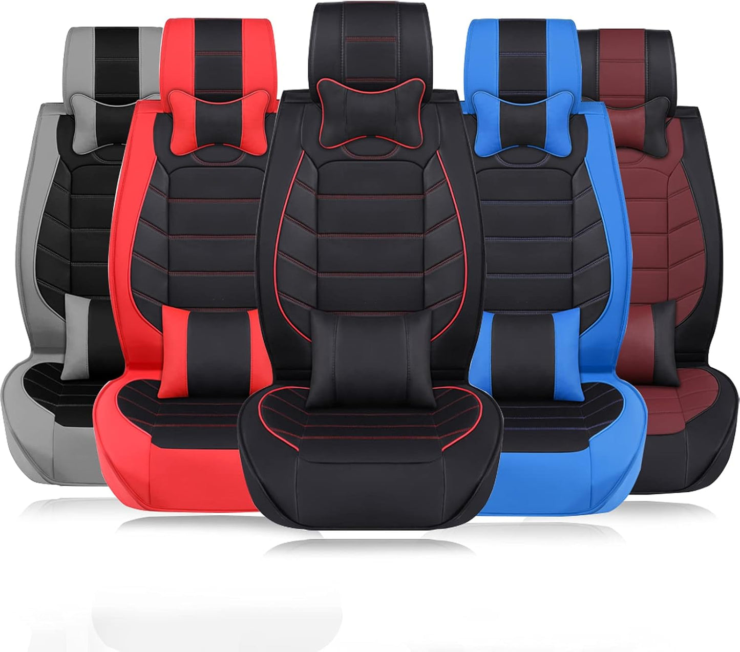 JMTBNO Car Full Set Seat Covers, Luxury Car Protectors, Universal Anti-Slip Driver Seat Cover with Backrest Fit for Most Sedans SUVs Cars Minivans (Red)
