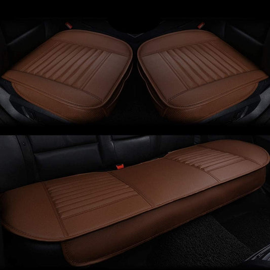 HCMAX Car Interior Seat Cushion Cover Edge Wrapping Pad Mat for Auto Car Supplies PU Leather [Without Backrest] Brown 3 Pack
