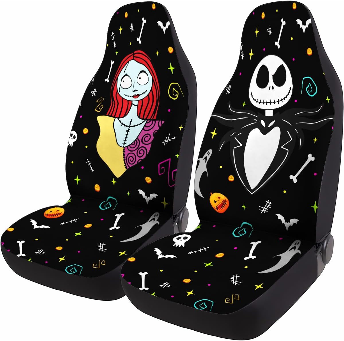 GENANY Cool Gray Wolf Howling Pattern 2 Front Car Seat Covers for Car Truck Sedan SUV, Durable Automotive Seat Covers, Breathable Bucket Seat Covers, Protective Interior Accessory
