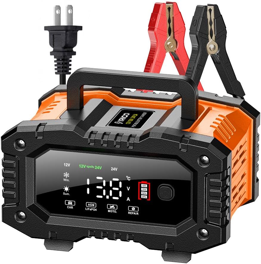 IRICO Multi-Stage Smart Battery Charger for Lithium-ion, LifePo4, AGM, Gel, SLA, Wet, EFB, Deep Cycle Batteries, with Repair Feature. Charge at 12V, 20A or 24V 10A
