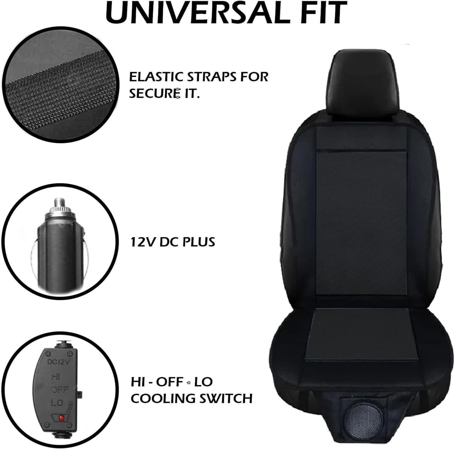 ZONETECH Cooling Car Seat Cover, Black Automotive Adjustable Temperature Comfortable Cooling Car Seat Cushion (1 Pack)