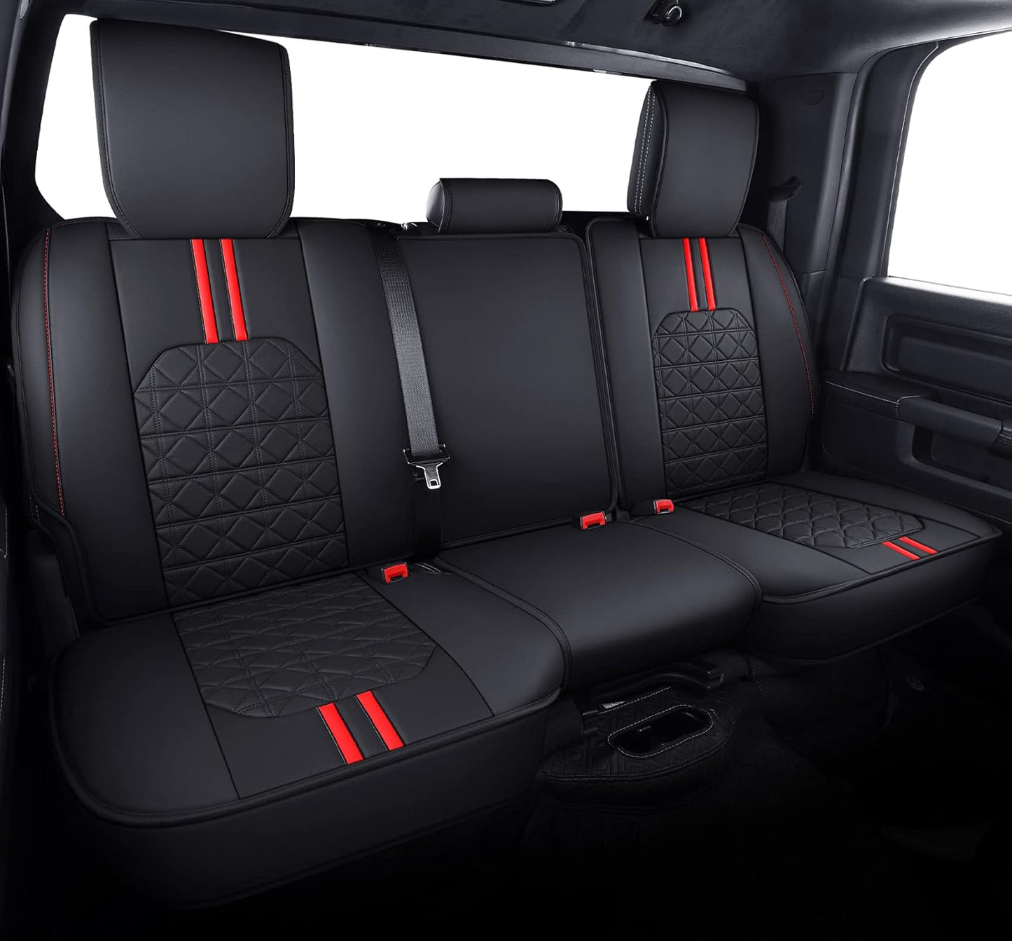 YIERTAI for Dodge RAM Seat Covers Fit 2009-2023 2024 2025 1500 2500 3500HD Crew Double Cab Quad Cab Big Long Horn Rebel Tradesman Laramie Truck Waterproof Leather TSWKM Style(2 PCS Front/Black-White)
