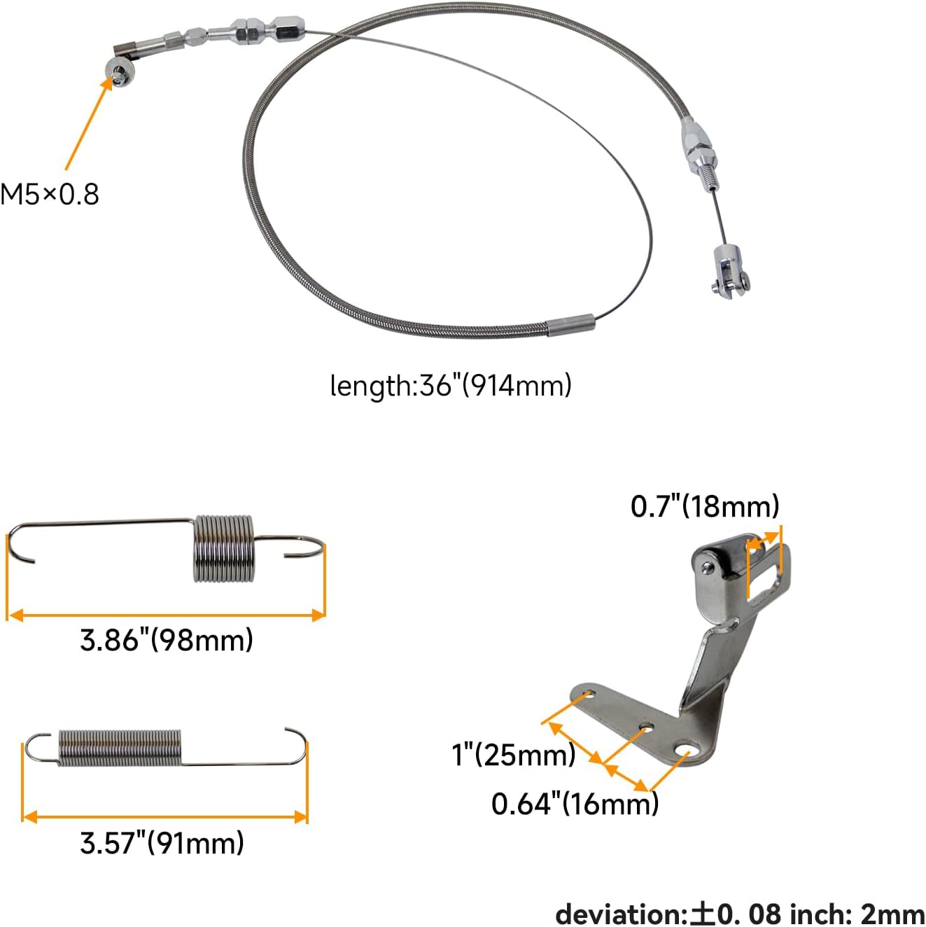 PKSABB Universal Aluminum Gas Pedal and 36" Stainless Steel Throttle Cable Bracket Spring Kit Hot Rod for Chevy Ford Silver