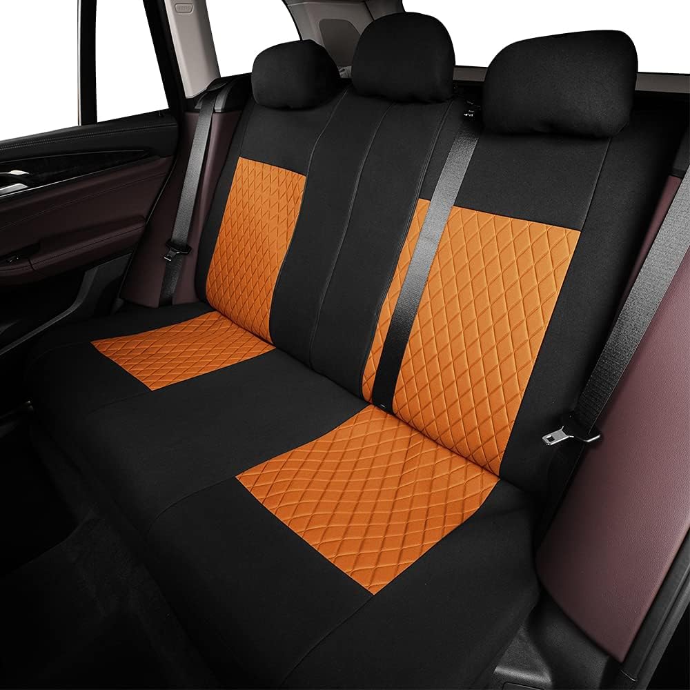 TOYOUN Car Seat Covers Full Set Universal Seat Covers for 5 Car Seater Front Bucket Seat Covers and 50-50 or 60-40 Rear Split Bench Back Seat Covers Fit Most Cars SUVs Trucks Orange
