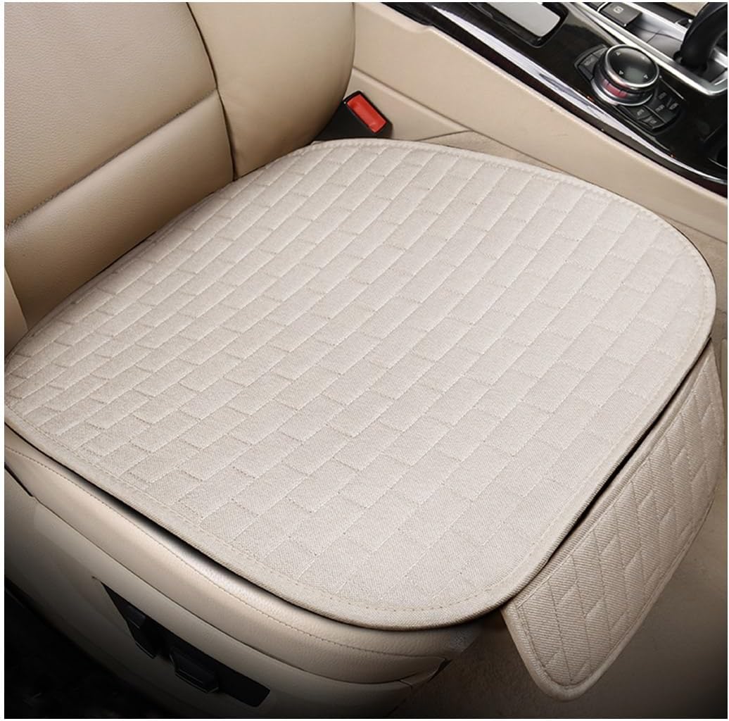 KVAEY Linen Back Car Seat Cover, Anti-Slip Long Bottom Rear Seat Cover Protector with Storage Pockets, Breathable Linen Rear Bench Seat Protector Cushion Pad for Most Vehicles (Beige)