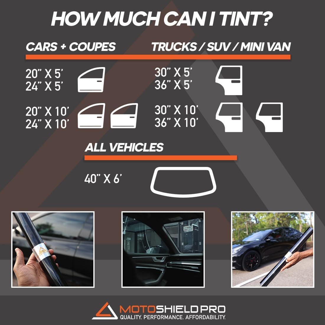 MotoShield Pro Premium Professional 2mil Ceramic Window Tint Film for Auto | Reduce Infrared Heat & Block UV by 99% - 5% VLT (40 in x 6' ft Roll)