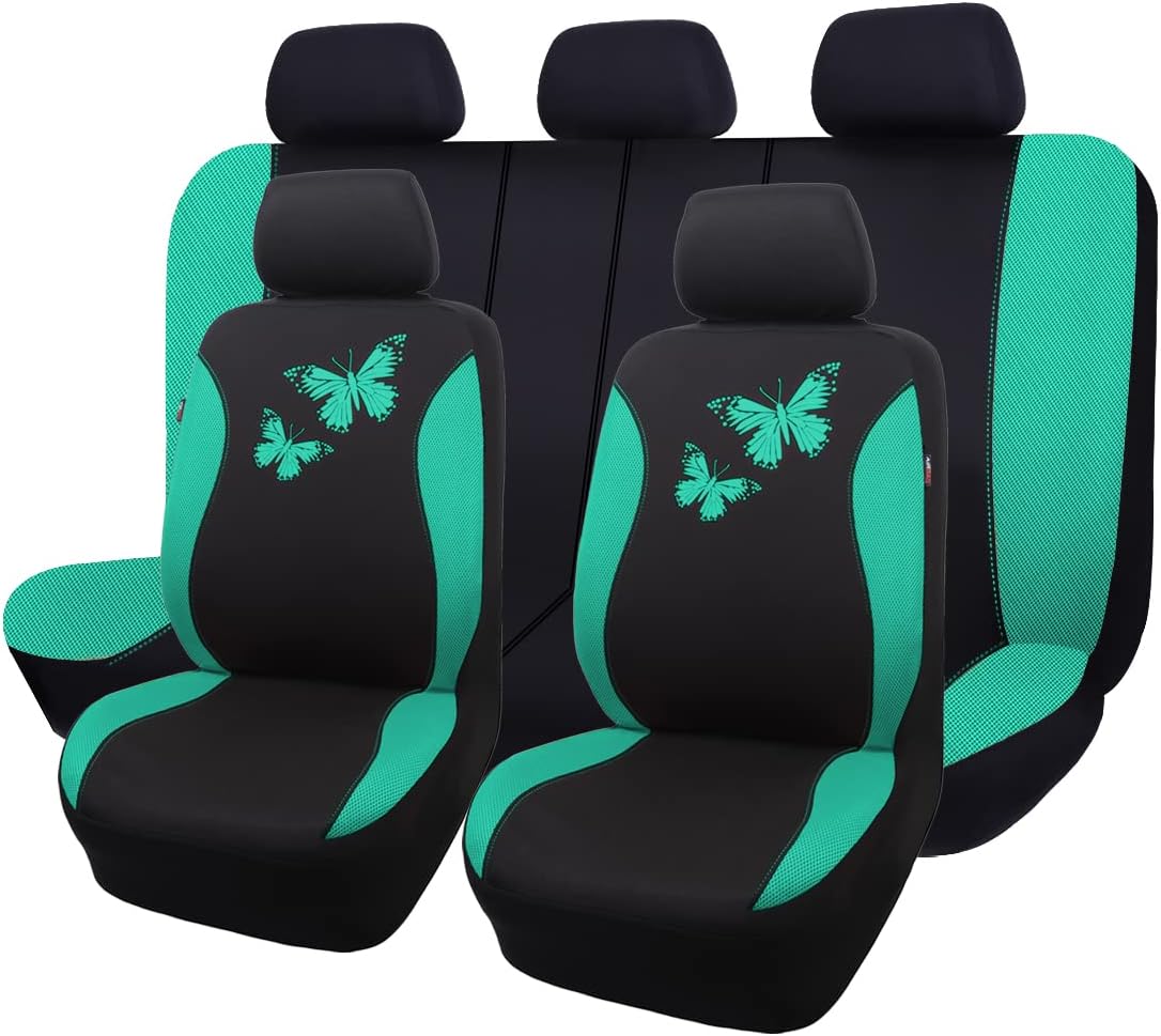 Flying Banner Butterfly car seat Covers ful Set Fashion Universal Lady Woman Female Rear Bench Split Colorized (Full Set, Purple)