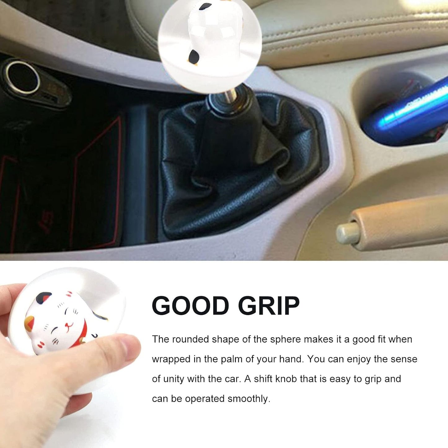 RYANSTAR Universal Acrylic Shift Head Cute Fortune Lucky Cat Round Ball Shift Knob Manual Gear with 3 Thread Adapters M12X1.25 M10X1.5 M10X1.25 M8x1.25 Adapter for Car Repair Refit