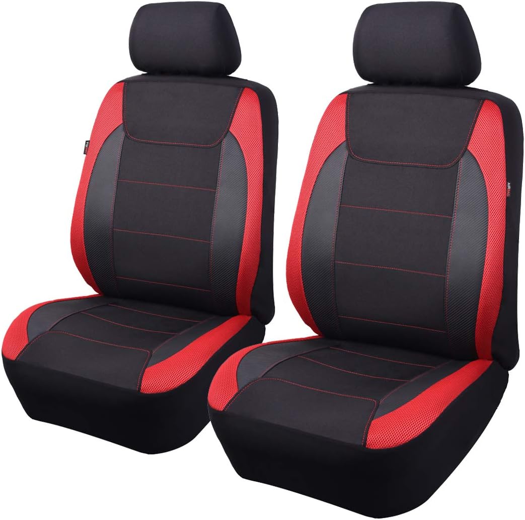 Flying Banner car seat Covers Quality Carbon Fiber Air Mesh Fabric Sport Low High Back Bucket Back Pocket Arm Rest (2 Fronts - High Bucket, Blue)