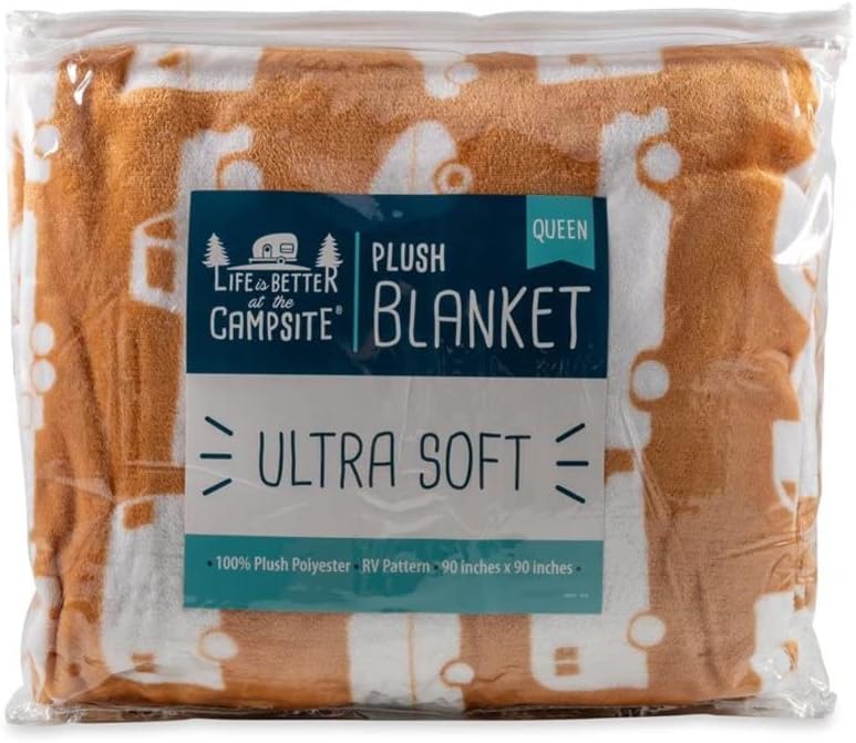 Camco 53441 "Life is Better at the Campsite" Plush Fleece Blanket - Queen Size, Autumn Gold