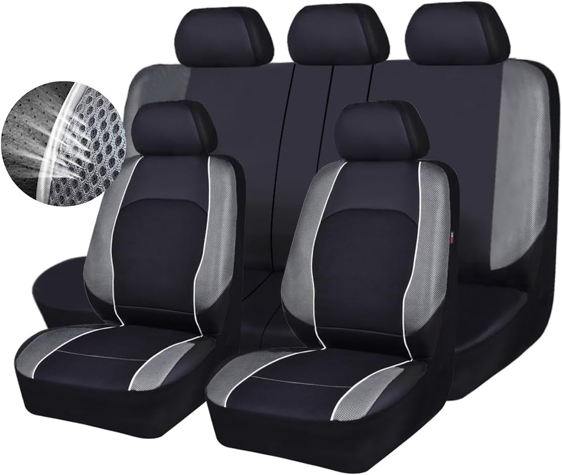 HORSE KINGDOM Universal Car Seat Covers Faux Leather with Air-mesh Breathable Aibag Compatible Fit Cars, Suvs, Sedans, Trucks (Two Front, Gray)