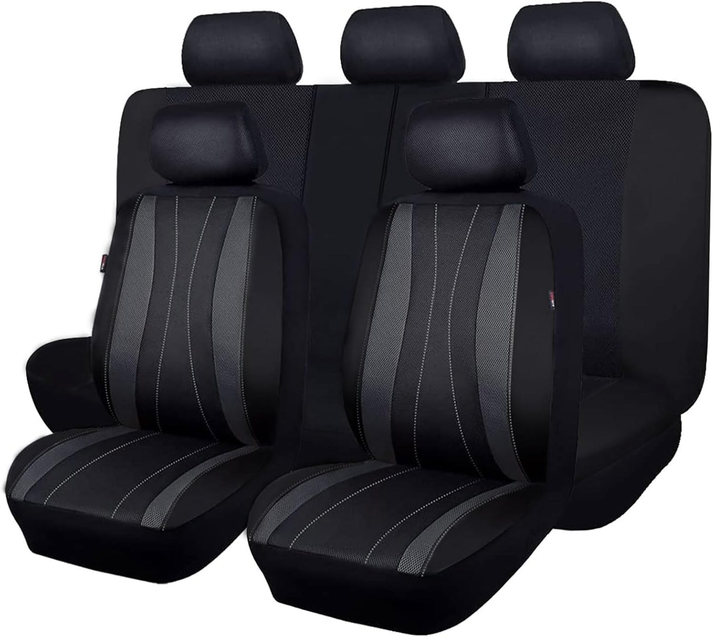 Flying Banner car seat Covers Full Set Faux Leather Air Mesh Breathable Man Lady Airbag Compatible Rear Bench Split 40/60 50/50 60/40 Truck Pick Up (Full Set - Low Back, Black Black)