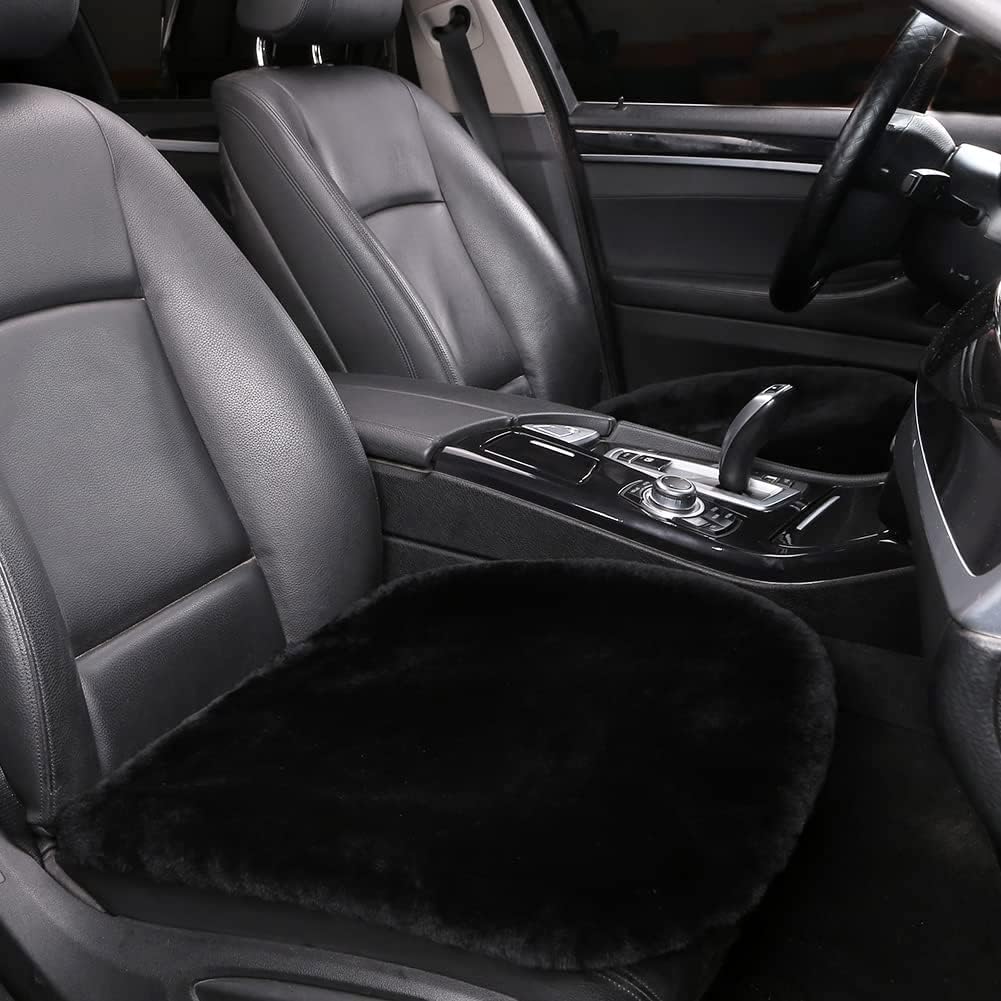 LLB Genuine Sheepskin Car Seat Cushion, Comfort Auto Seat Pad, Warm Real Wool Car Mat with Non-Slip Backing Universal Fit, 19.2 x 19.2 Inches (Pearl, 2 Front Seat Cushions & Bench Seat Cushion-3 Pcs)