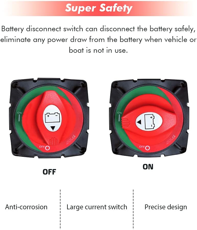 Battery Switch 12-48 V 600A Continuous Battery Power Cutoff Master Switch Disconnect Isolator for Car Vehicle RV ATV UTV Marine Boat On Off Position (On/Off, High Current)