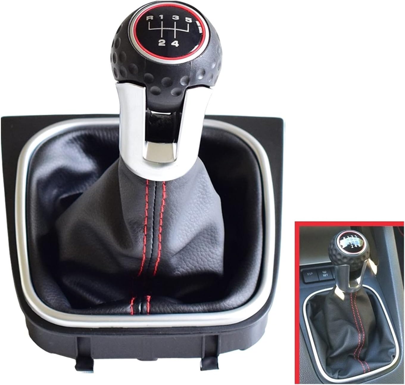 YaoYingDian Gear Shift Knob Complete Fit For Golf 6 MK6 GTI GTD R20 2009-2013 5 6 Speed Manual Car Stick Lever Shifter HandBall Gaiter Boot (Color : 6 Speed-Red)