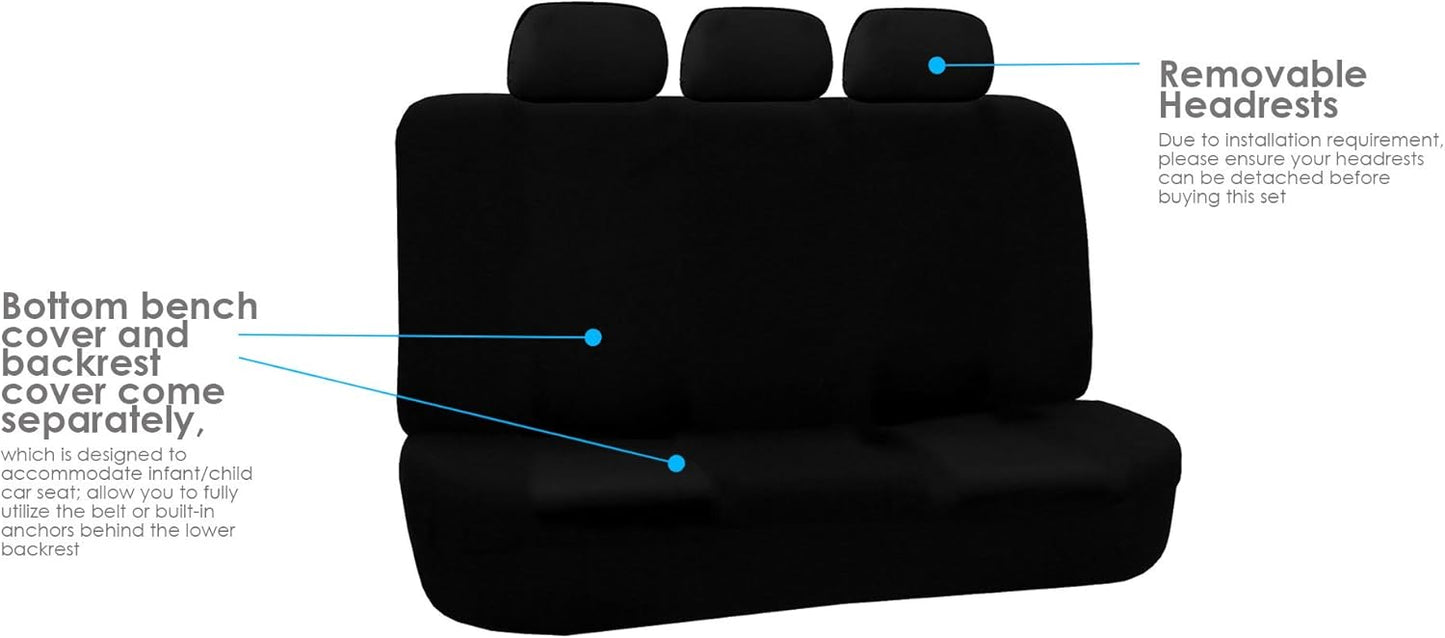 FH Group Car Seat Covers Flat Cloth Full Set – Universal Fit for Cars Trucks & SUVs (Black) FB050115 + F14403