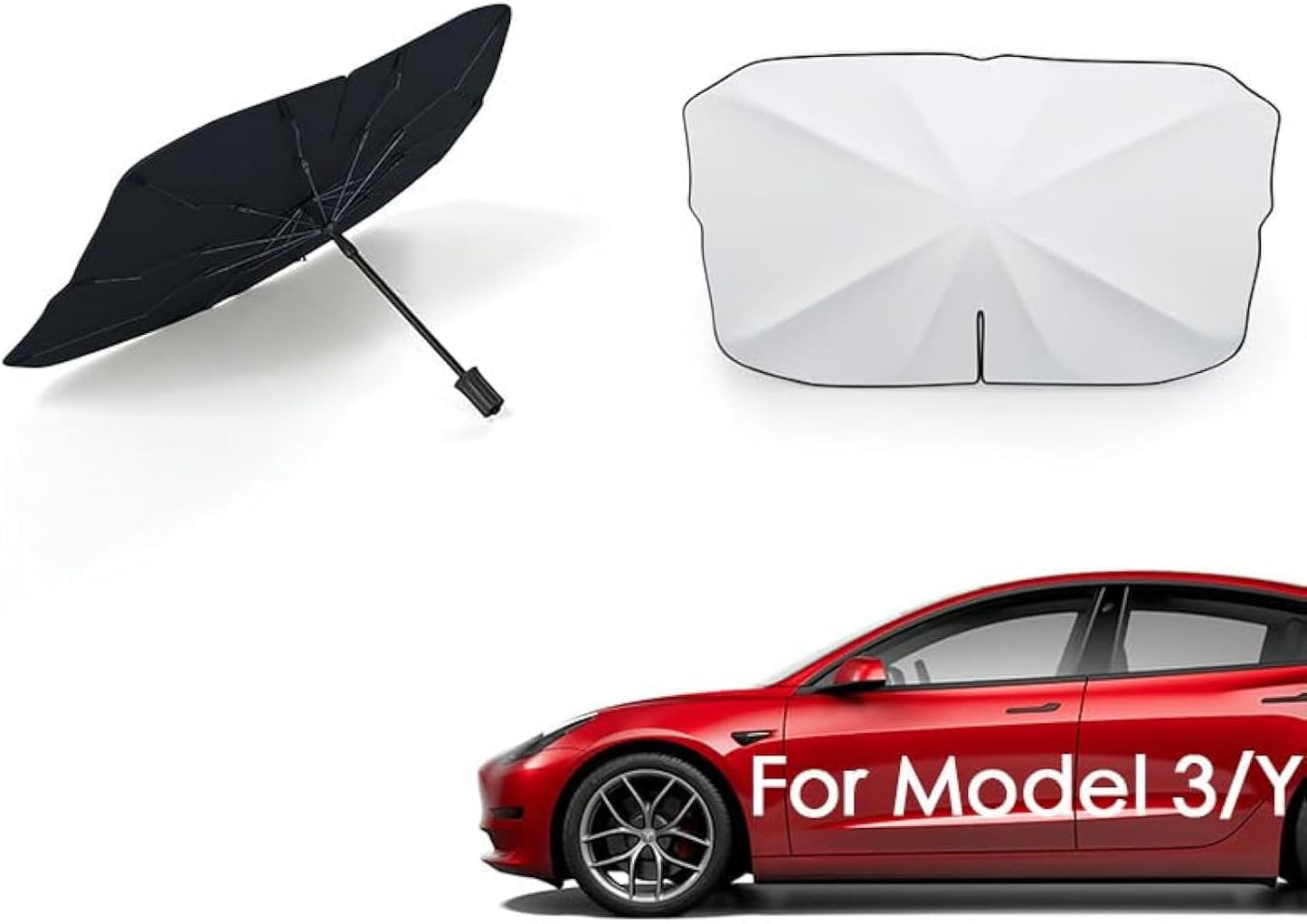 CYBERBEANS Front Windshield Sun Shade Umbrella for Tesla Model 3/Y Sunshade Accessories 2024 2023 Upgraded Nanoscale Insulation Material Protect from Sun Rays
