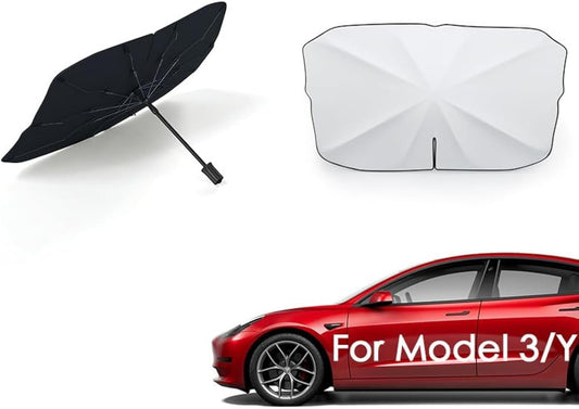 CYBERBEANS Front Windshield Sun Shade Umbrella for Tesla Model 3/Y Sunshade Accessories 2024 2023 Upgraded Nanoscale Insulation Material Protect from Sun Rays