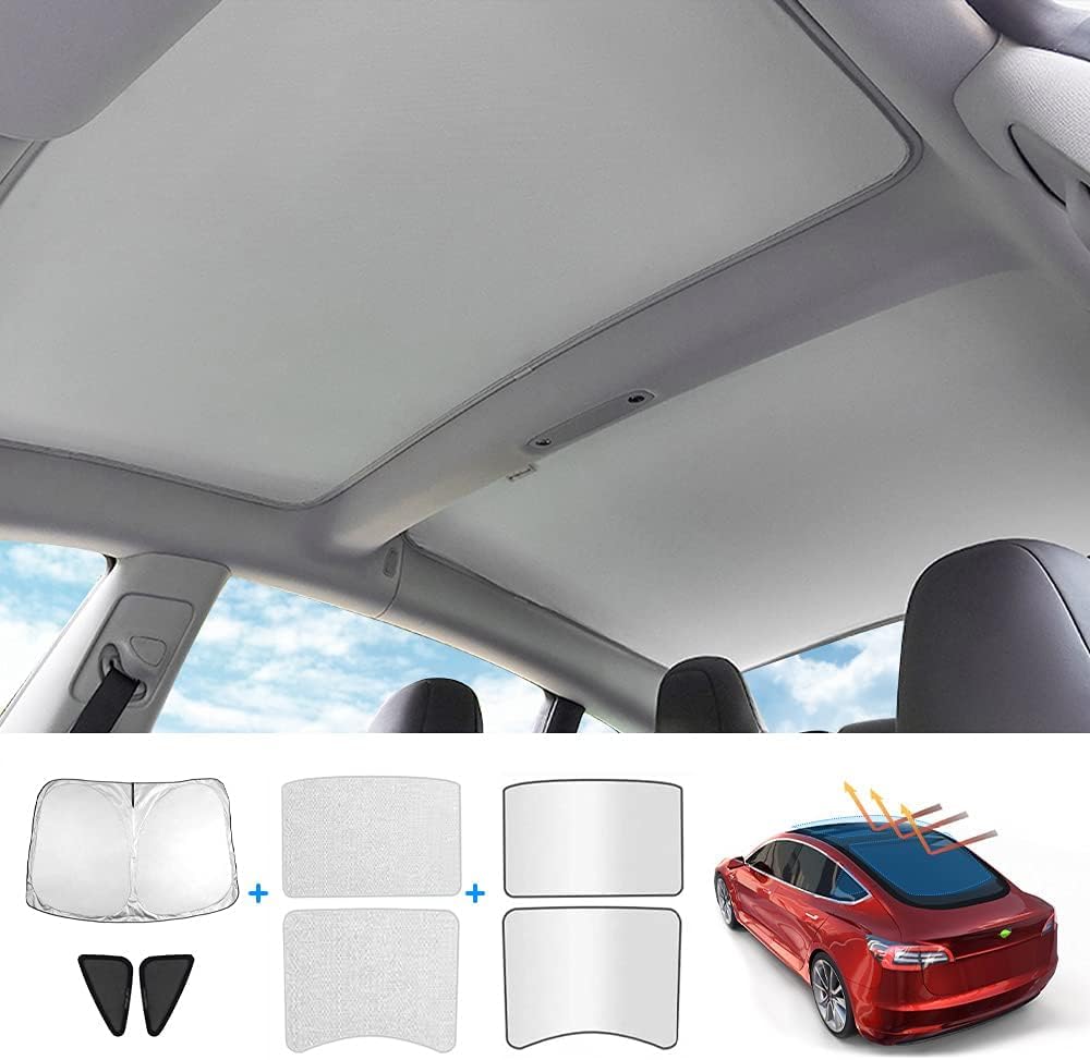 T TGBROS Sunshades for 2021-2024 2025 Tesla Model 3 Windshield Rear Sunroof Triangular Window Privacy Car Sun Shades Blocks UV Rays Keeps Your Vehicle Cool 7PCS(Not Fit for 2017-2020)
