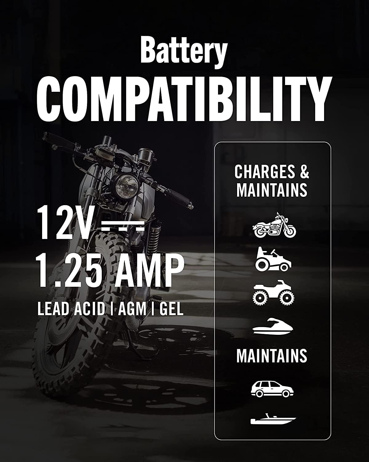 Battery Tender Plus 12V Battery Charger and Maintainer: 1.25 AMP Powersport Battery Charger and Maintainer for Motorcycles, ATVs, UTVs - Smart 12 Volt Automatic Float Charger - 021-0128-CA