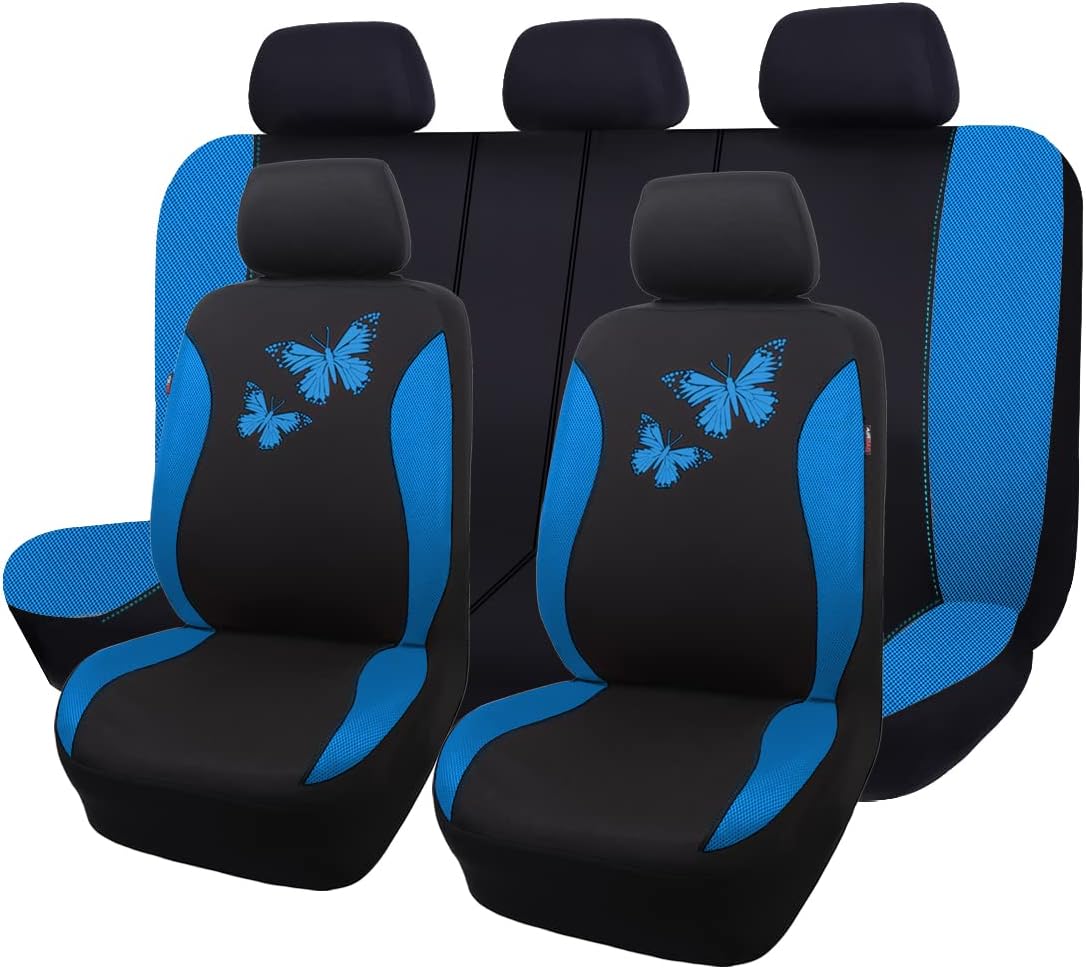 Flying Banner Butterfly car seat Covers ful Set Fashion Universal Lady Woman Female Rear Bench Split Colorized (Full Set, Purple)
