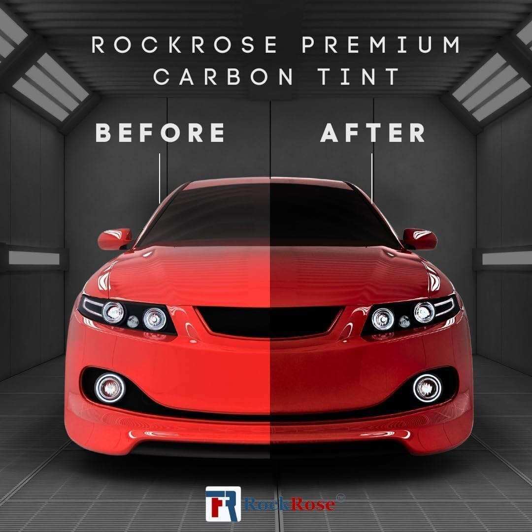 Rockrose Charcoal 2PLY Premium Carbon 5% VLT Car Tint 24 in x 100FT Professional Window Tint Heat, UV, and IRR Block Tint for Cars or Building Adhesive Film Easy Shrink, Plotter Friendly