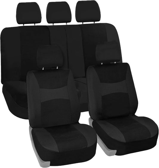 FH Group FB030BLACK115 Full Set Seat Cover (Side Airbag Compatible with Split Bench Black)
