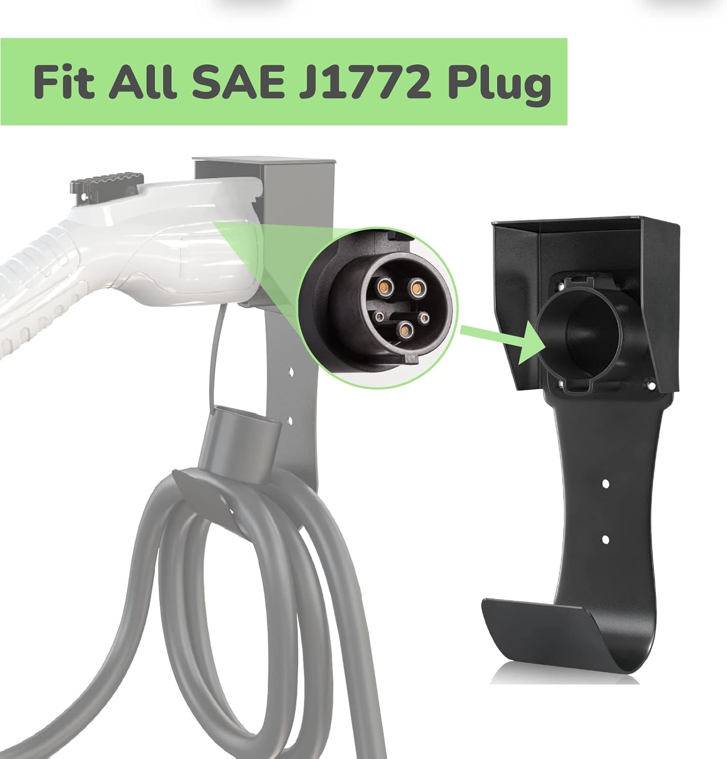 MÖTEN evfc EV Charger Connector/Nozzle Holster Dock, J-Hook Cable Hanger Cable Management Wall Mount for SAE J1772 Connector, Made Out of Heavy-Duty Steel and Strong ABS Material