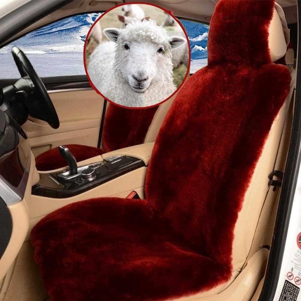 Altlue Real Genuine Sheepskin Seat Covers for Cars SUV Trucks Van RV Front Seats Sheepskin Car Seat Covers Sheepskin Auto Seat Covers Fuzzy Fleece Fur Car Seat Covers Universal Black (1 Piece)