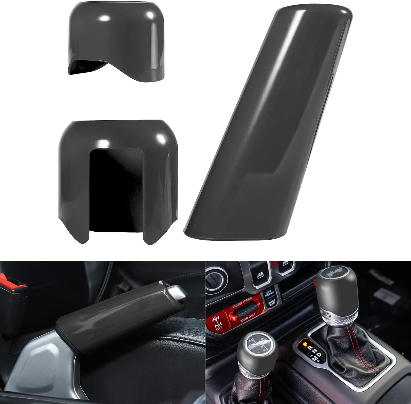 Center Handbrake Brake Cover & Gear Shift Knob Cover & Drive Mode Shift Knob Cover Trim Interior Accessories Fit for 2018-2022 Jeep Wrangler JL JLU, for Jeep Gladiator JT 2020-2021 (Grey)