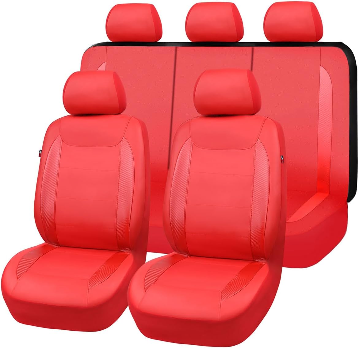 Flying Banner car seat Covers Protects Water Proof Faux Leather Carbon Fiber Front and Rear Bench (Black Black, Full Set - 9PCS)