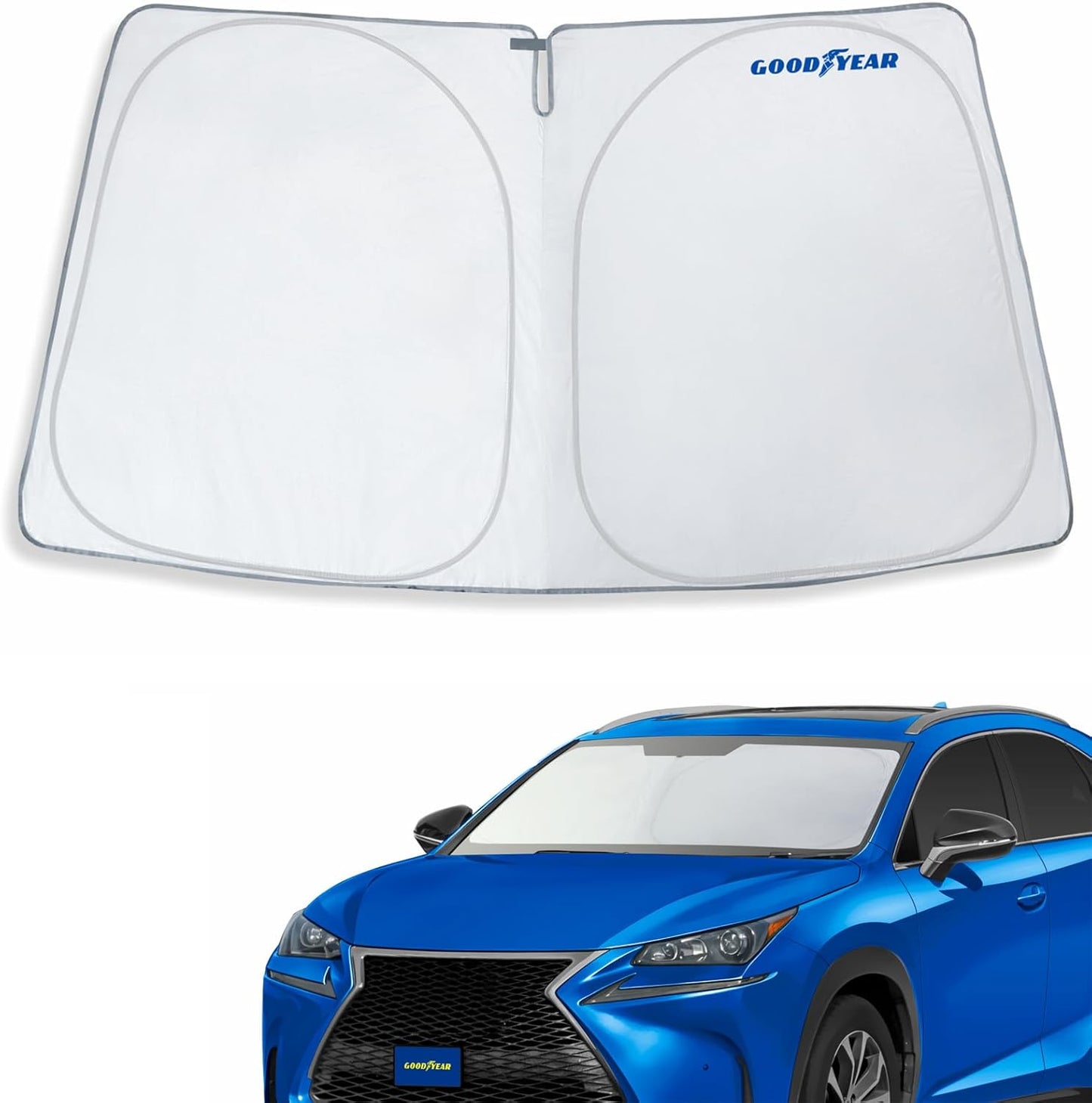 Goodyear Foldable Windshield Sunshade for Chevrolet (Chevy) Tahoe 2021-2025, SUV car Accessories, Sunshade Cover, Sun Shade Car Windshield, Window Sun Blocker - GY008221