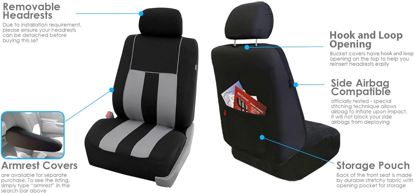 FH Group Car Seat Covers Striking Striped Full Set Gray Automotive Seat Covers, Airbag and Split Rear Car Seat Cover Universal Fit Interior Accessories for Cars Trucks and SUV Car Accessories