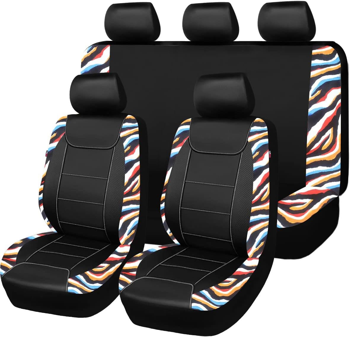 Flying Banner car seat Covers Protects Water Proof Faux Leather Carbon Fiber Front and Rear Bench (Black Black, Full Set - 9PCS)