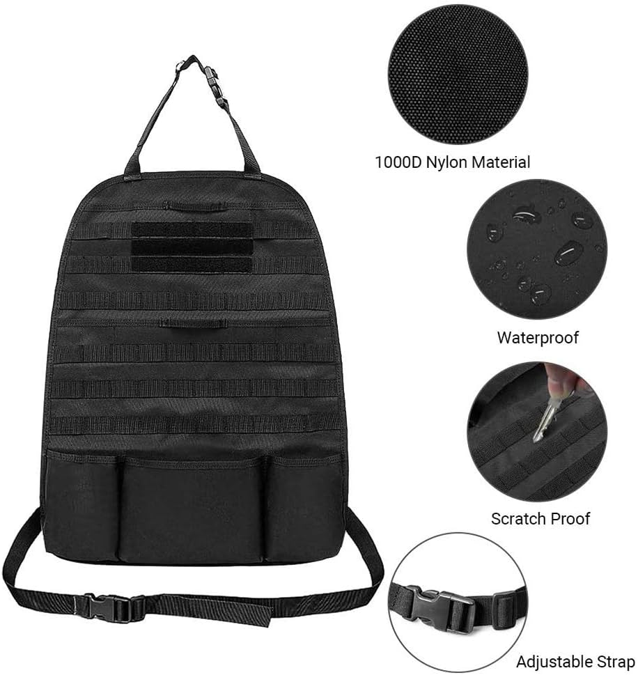 AIRSOFTPEAK Car Backseat Organizer Tactical Molle Panel Seat Back Protector Cover Nylon Vehicle Car Back Seat Cover Pocket Storage