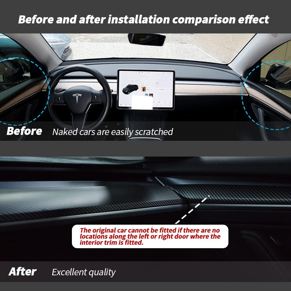 KKTR-CAR Dashboard Cover Wrap and Front Door Inner Armrest Panel Cover Trim Compatible with Tesla Model 3 2021-2023 Model y 2020-2025,NOT for Performance (Matte Carbon Fiber Pattern, 4pcs)