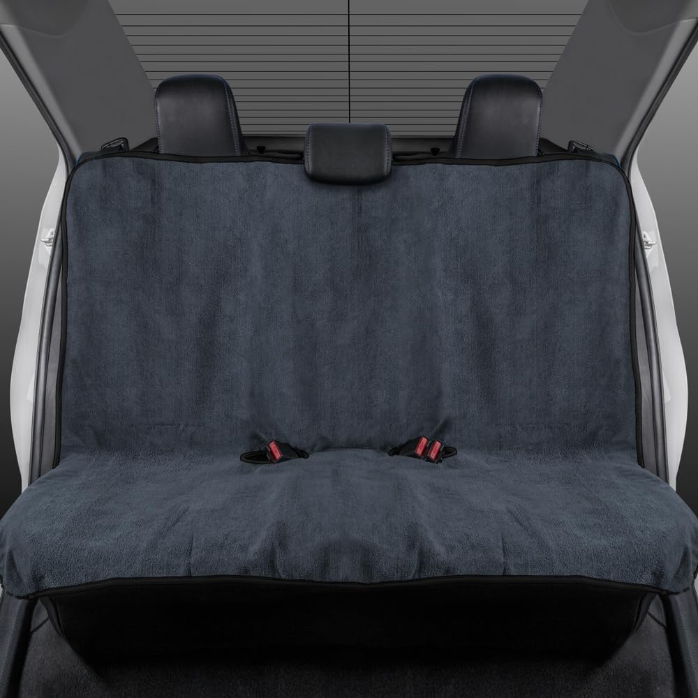 BDK UltraFit Waterpoof Car Seat Towel Cover, 2 Pack with Gray Trim – Washable Sweat Seat Protector, Ideal for Gym Swimming Surfing Running Crossfit, Fits Most Auto Truck Van SUV
