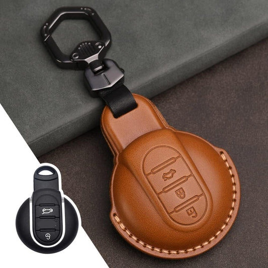 WSWJDW Leather Car Key Case Cover Keychain Ring Key Bag, Fit for Mini Cooper Clubman Hardtop Hatchback Countryman F54 F55 F56 F57 F60,Brown