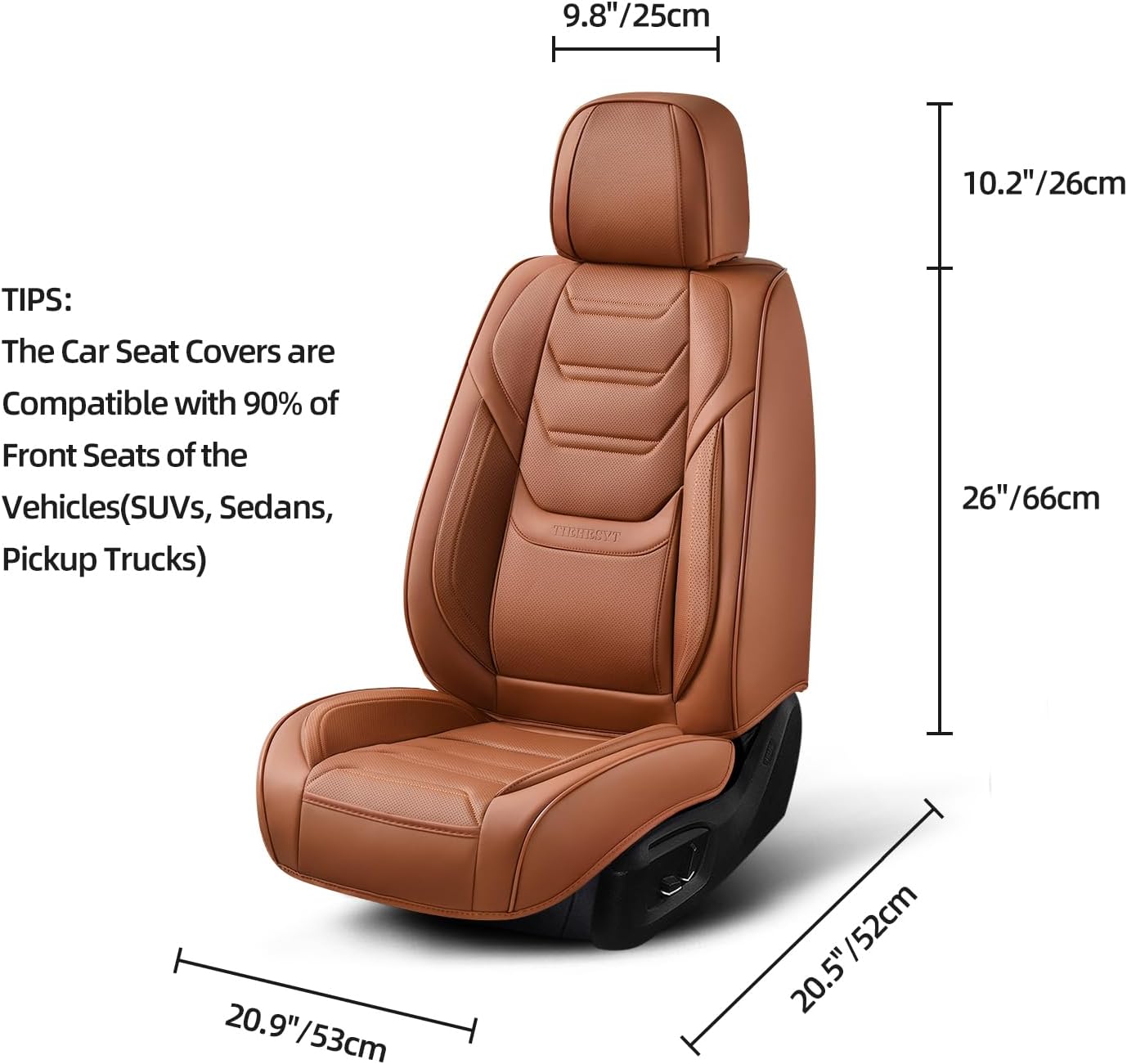TIEHESYT Car Seat Covers Full Set, Breathable Leather Automotive Front and Rear Seat Covers, Car Seat Protectors Full Set, Compatible with Most Vehicles, SUV (Brown, Front Pair)
