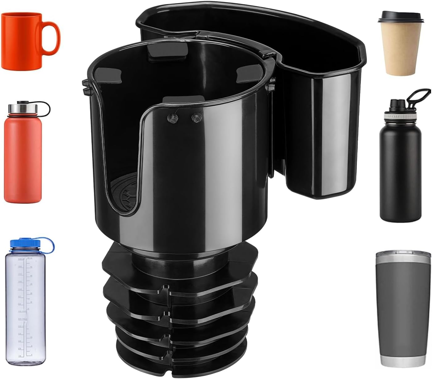 JOYTUTUS Upgraded Car Cup Holder Expander with Offset Base, Compatible YETI, Hydro Flask, Nalgene, for Hold 18-40 oz Bottles and Mugs, Other in 3.4''-3.8'' (2 Pack), Black