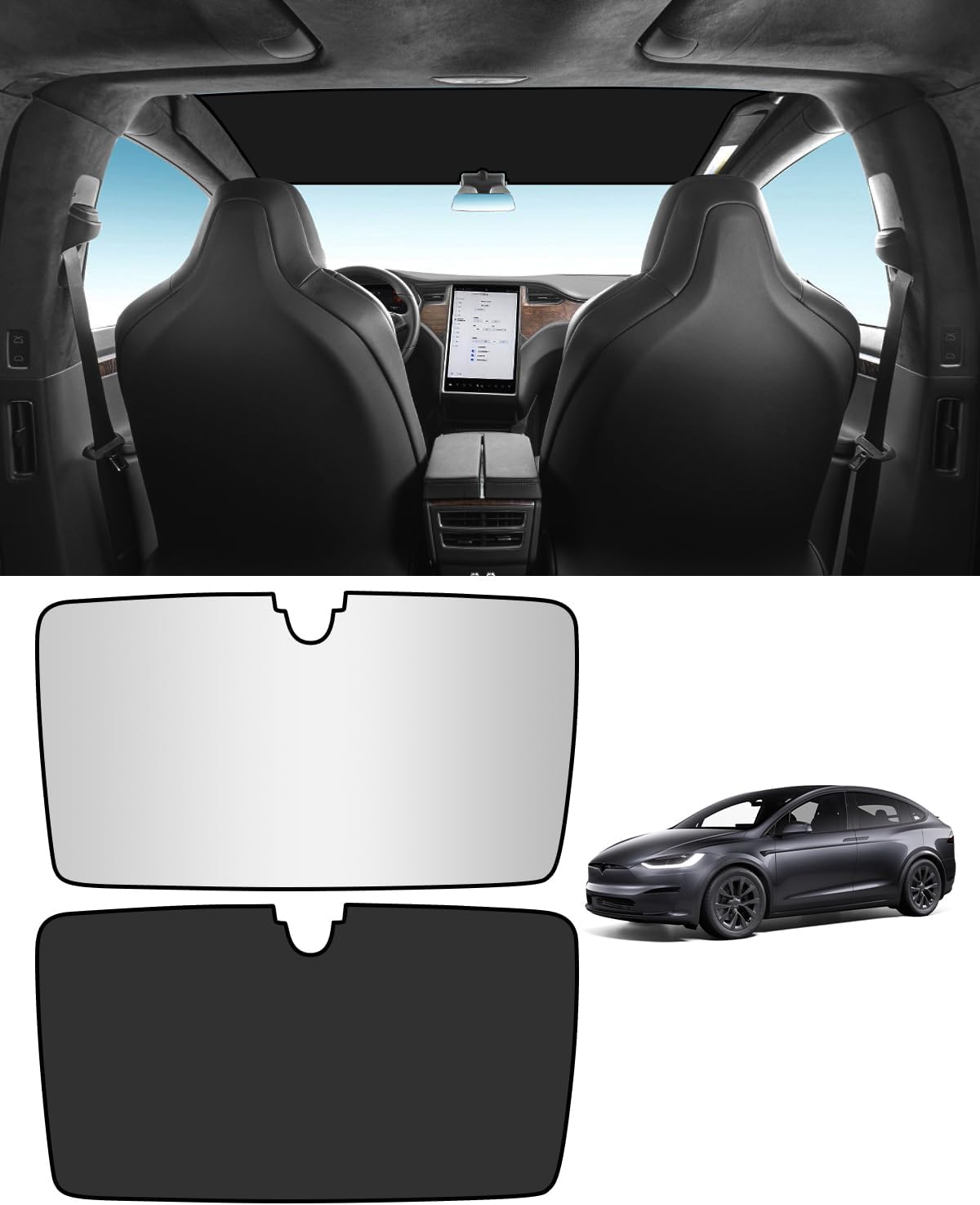 Roof Sunshade, Windshield Sunshade,Rear Windshield Sunshades,Glass Sunroof Shade UV Sun Blocking Heat Shade Comptatible with Tesla Model X (Windshield Sunshade 15-22)