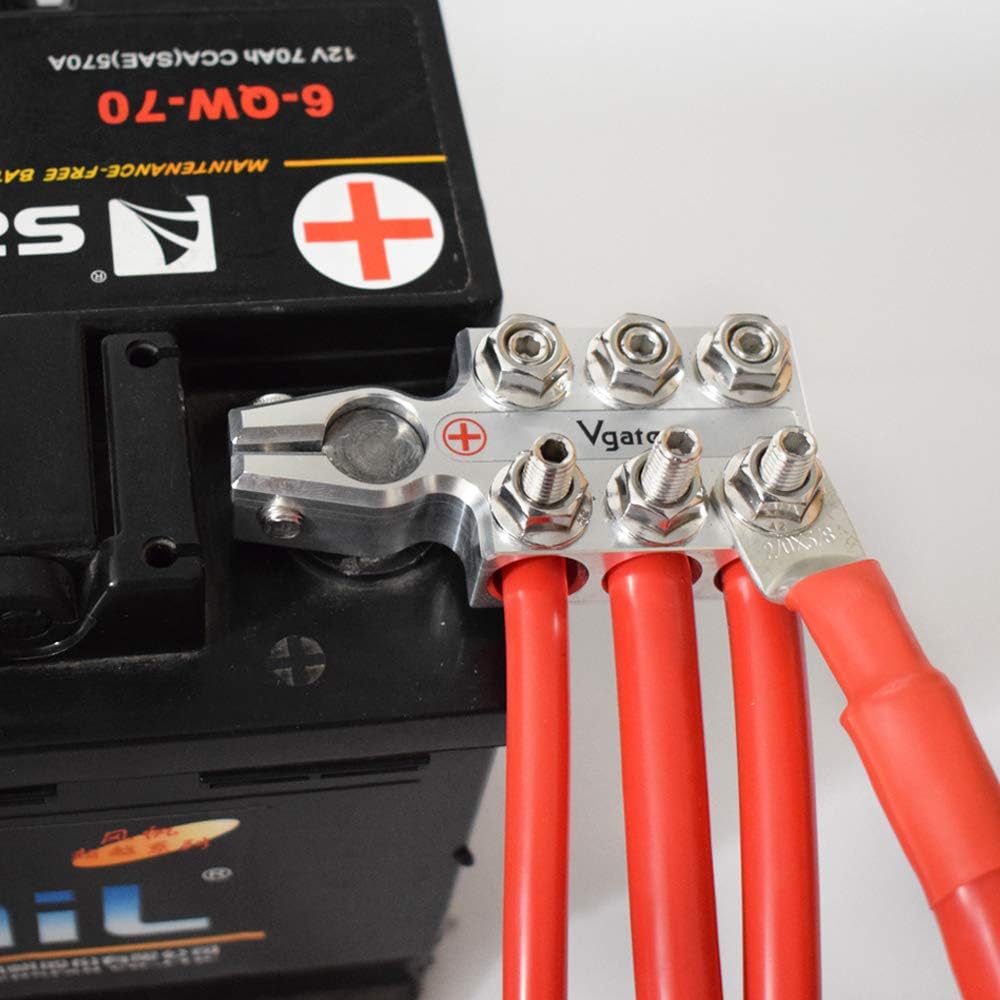 Vgate Car Lead Acid Battery Terminal Clamps, 8AWG up to 4/0(XL) AWG Gauge, 12-Way Connectors, Positive and Negative (+/-)(Pair) for SAE/DIN/EN Tapered Top Post