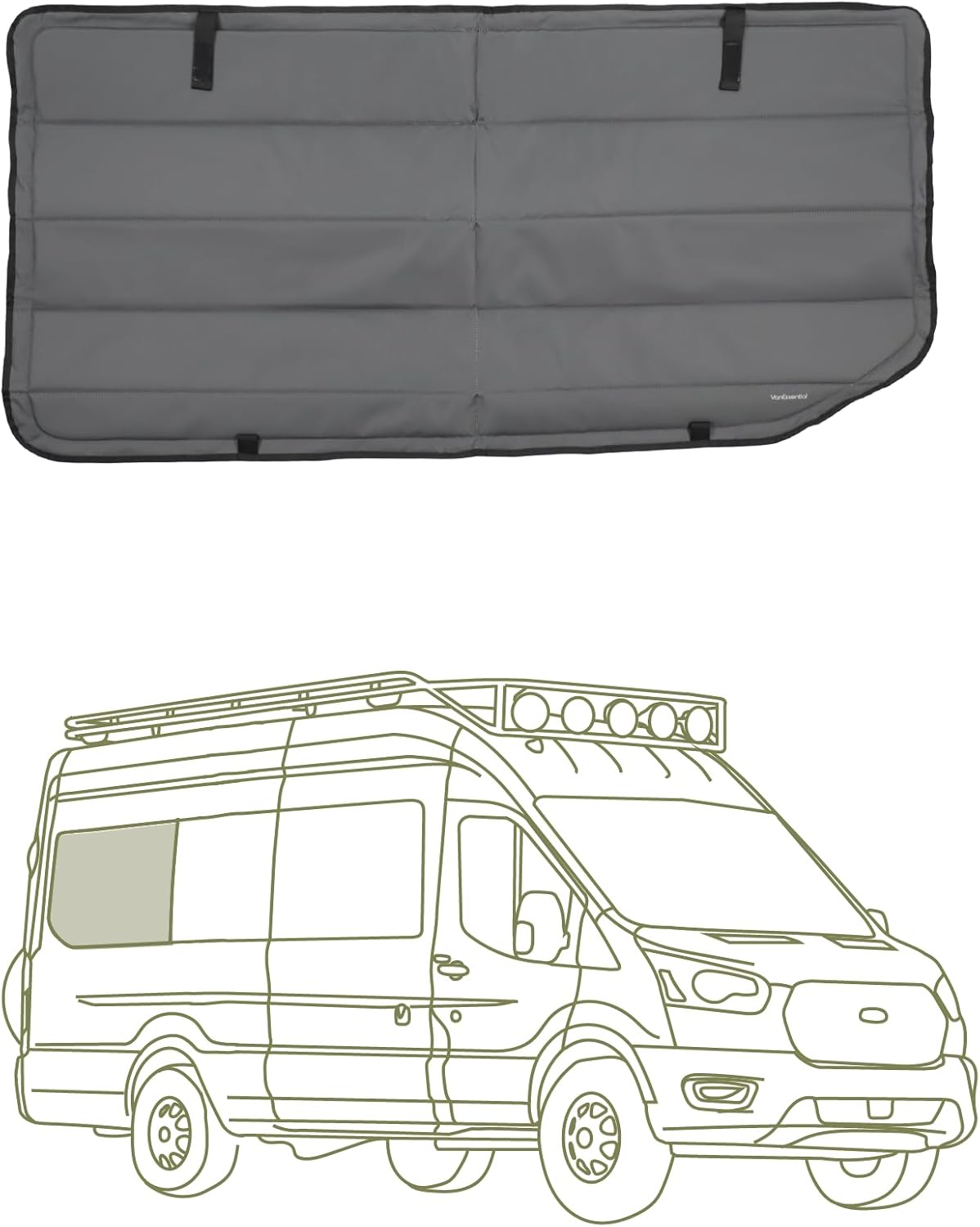 VanEssential Insulated Blackout Crew Window Cover Designed for Ford Transit Van Year 2015 to Current with NO Plastic Trim - Cool Gray