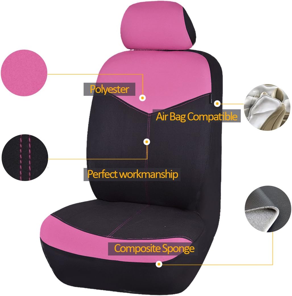 Flying Banner Car Seat Covers Full Set Front Seats and Rear Bench Polyester Cover Pink with Black
