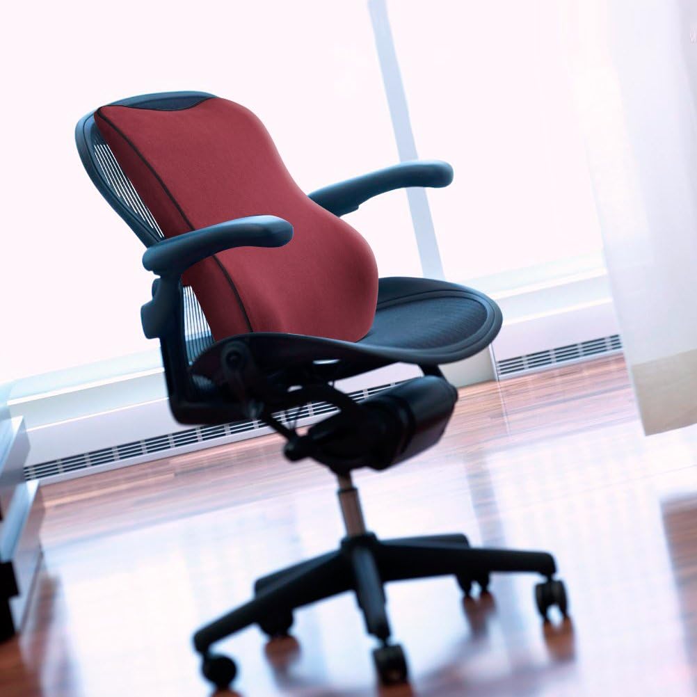 Dreamer Car Back Support Lumbar Cushion for Office Chair--Soft and Comfortable Even in Subzero Temperature --Cotton Cushion Cover--Fit Your Body Curve Automatically,red