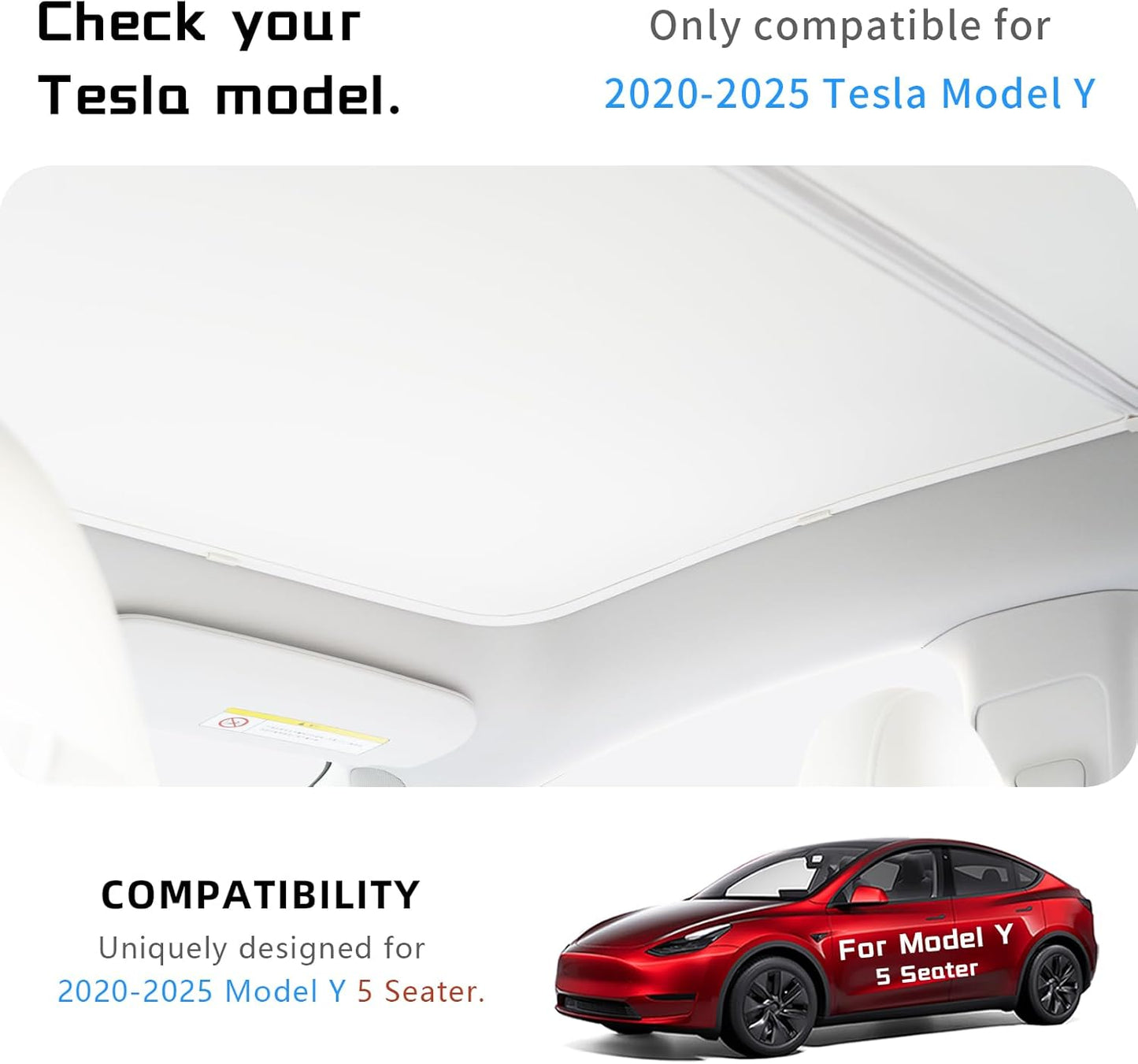 CYBERBEANS Shade for Tesla Model Y Glass Roof Sunshade Accessories 2025 2024 No Sag Foldable Retractable Sunroof Heat Insulation Cover Top Window UV Sun Blocking Heat