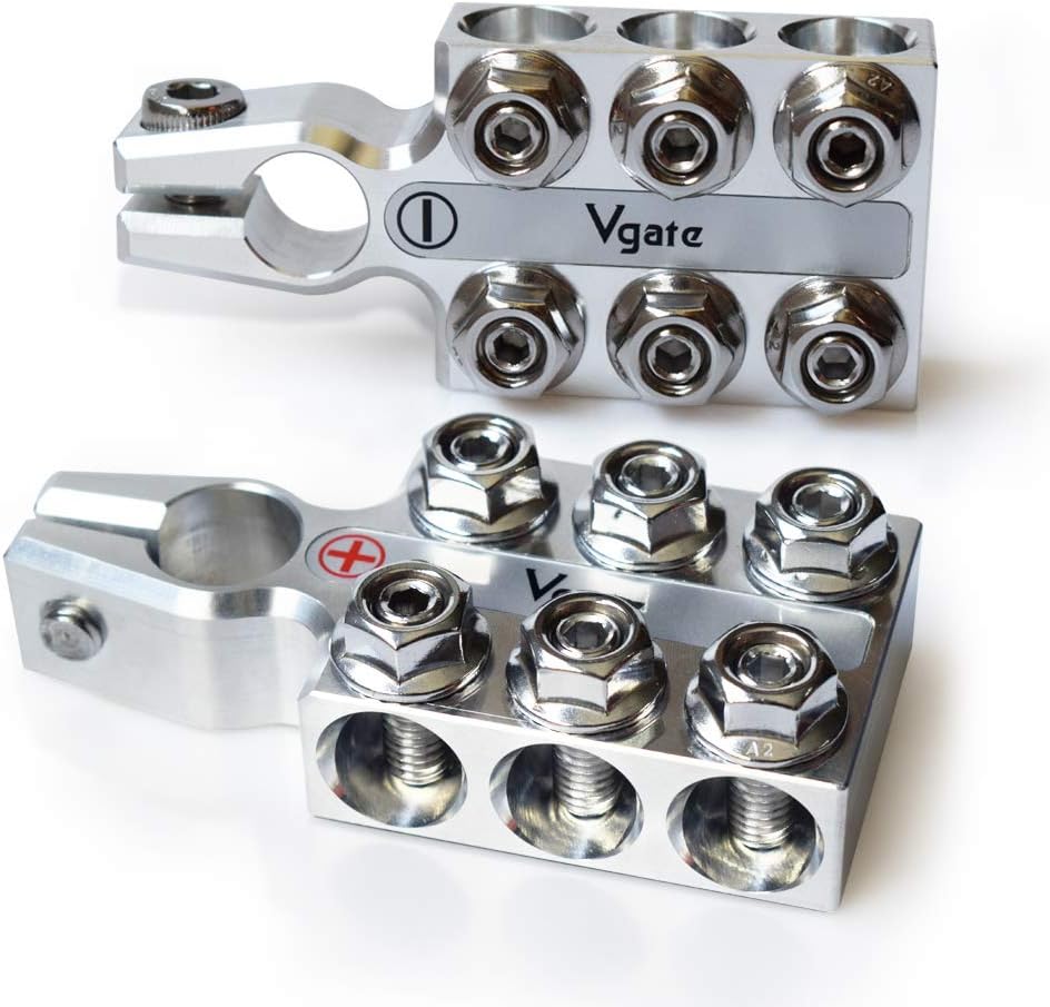 Vgate Car Lead Acid Battery Terminal Clamps, 8AWG up to 4/0(XL) AWG Gauge, 12-Way Connectors, Positive and Negative (+/-)(Pair) for SAE/DIN/EN Tapered Top Post