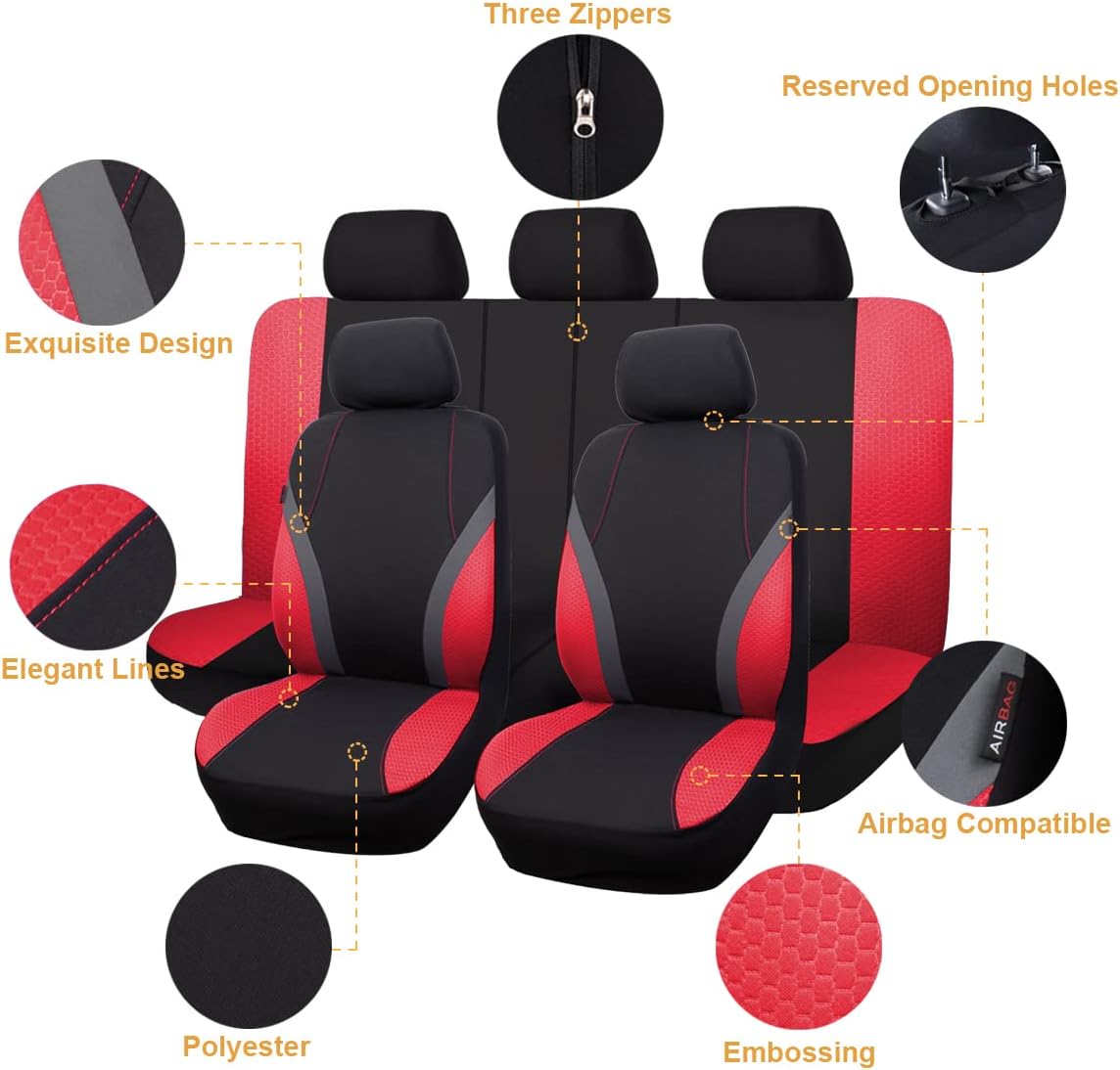 Flying Banner car seat Covers Full Set Fashion Woman Lady Girl Sporty Color Rear Bench Split Easy Installation SUV car Truck (Full Set (9 PCS), Red)
