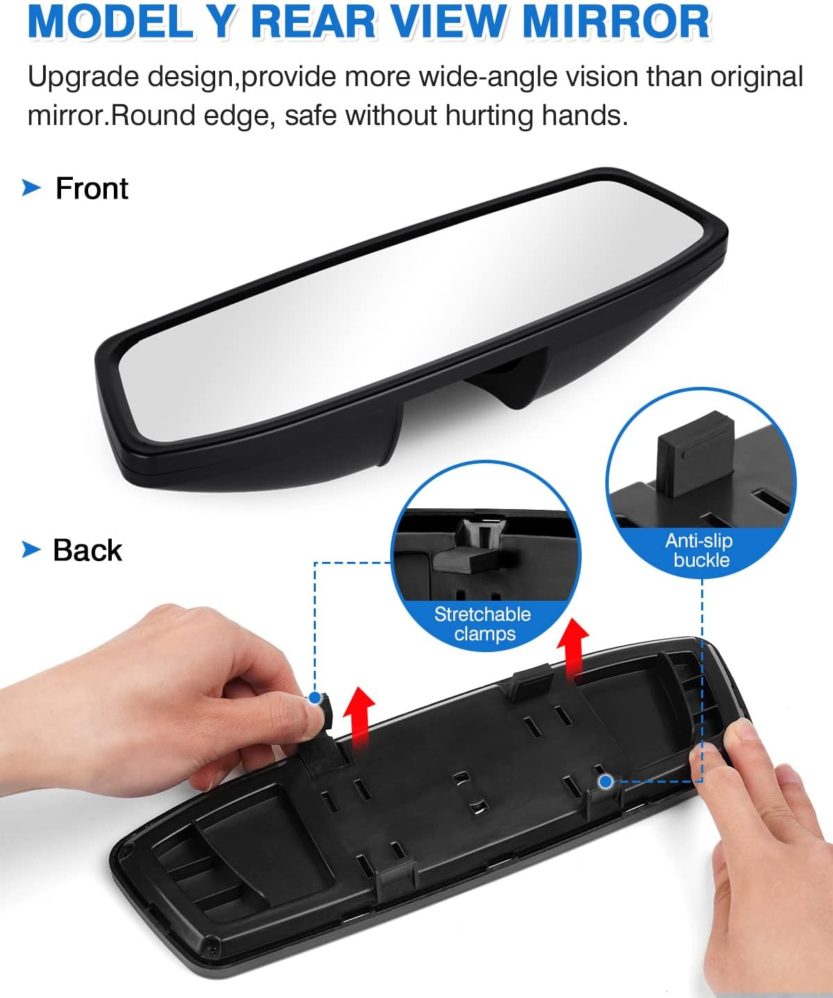 Shademax Custom Fit for Rear View Mirror Tesla Model Y 2023 2022 2021 2020 Anti-glare Wide Angle Reduce Blind Spots Inside Panoramic Rearview Mirror Model Y Accessories 1PCS (White Lens)